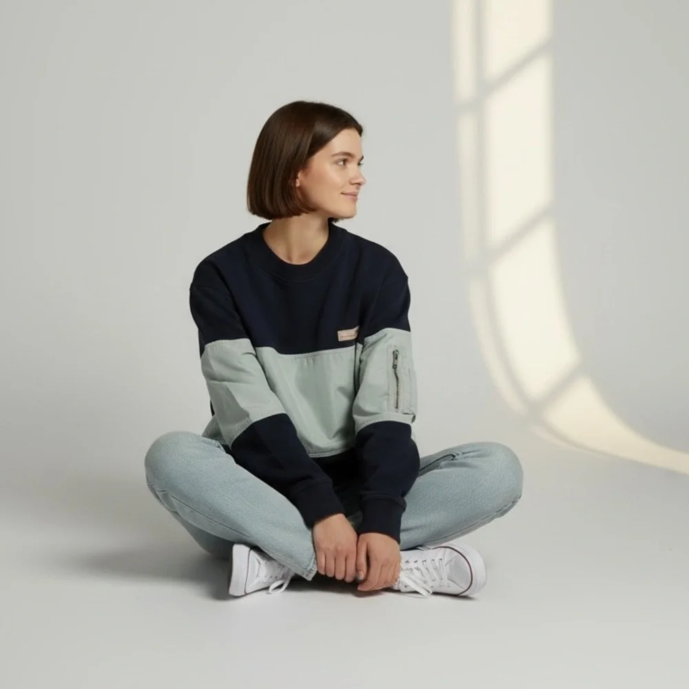 WE-AR4 Mixed Up Navy and Light Gray Sweatshirt - Picture 2 of 4